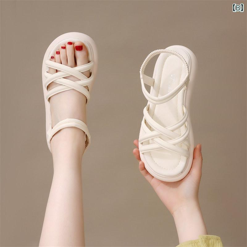 レディース サンダル 平底 ローマ 夏 ビーチ 滑り止め 柔らかいソール カジュアル シンプル 上品 オープントゥ 普段使い