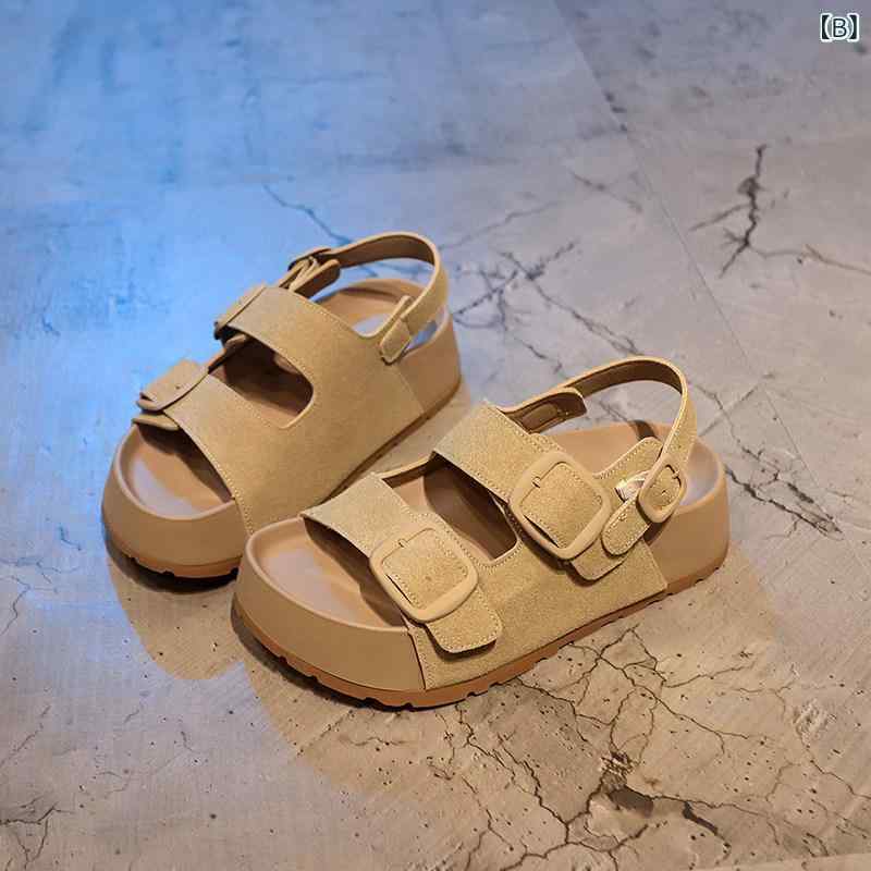サンダル 女性用 厚底 クロッグ 夏用 レトロ 一文字 ストラップ カジュアル ビーチ 屋外履き 軽量 伸縮性
