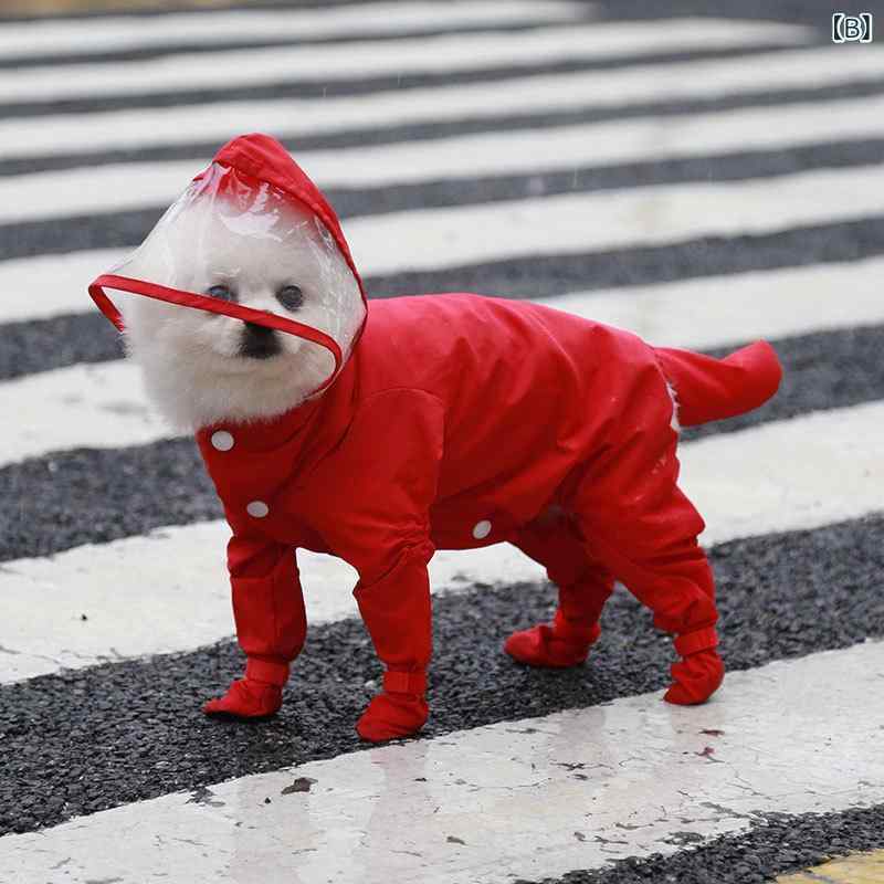 小型犬用 防水レインコート 四足フルカバー テディ ビション ポメラニアン対応 屋外散歩 雨の日用 ペット雨具 リード対応 軽量 伸縮性