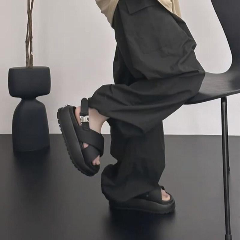 Holly'S Sole - サンダル レディース ブラック フレンチスタイル 厚底 プラットフォーム 夏用 普段使い 合わせやすい 軽快 快適素材