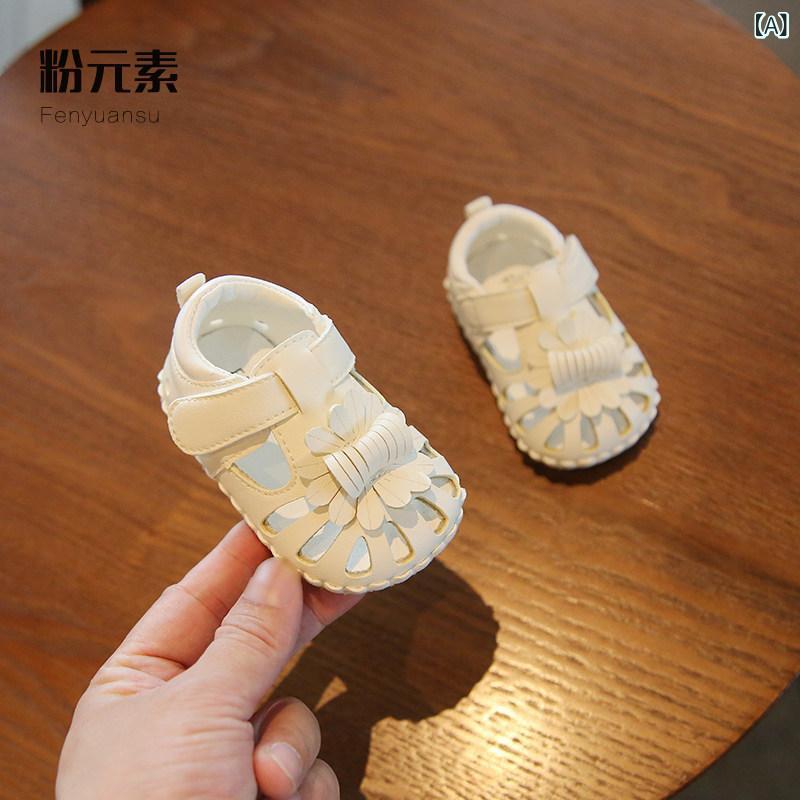 ベビーサンダル 女の子用 夏用 ソフトソール 防滑 つま先カバー プリンセス 学歩靴 軽量 通気性 柔らかい素材 室内外対応 かわいい