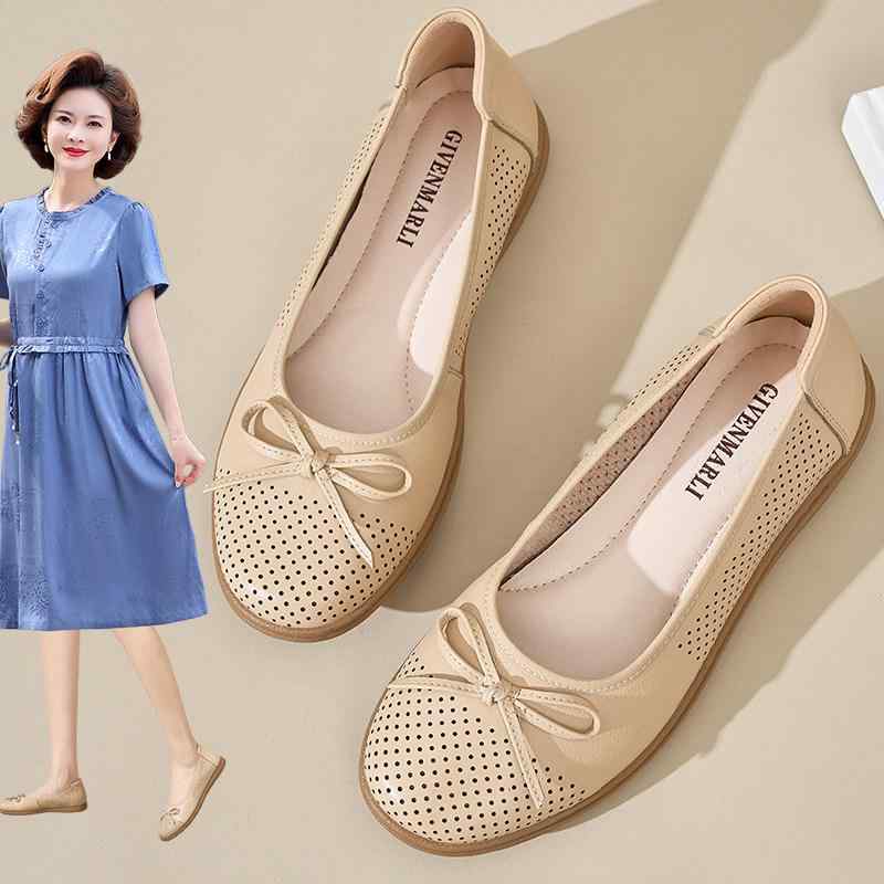 Men'S Shoes - サンダル レディース 革 ママシューズ 柔らかソール 透気性 切り抜き 穴あき 女性用 フラットボトム 夏用 快適 軽量 普段使い