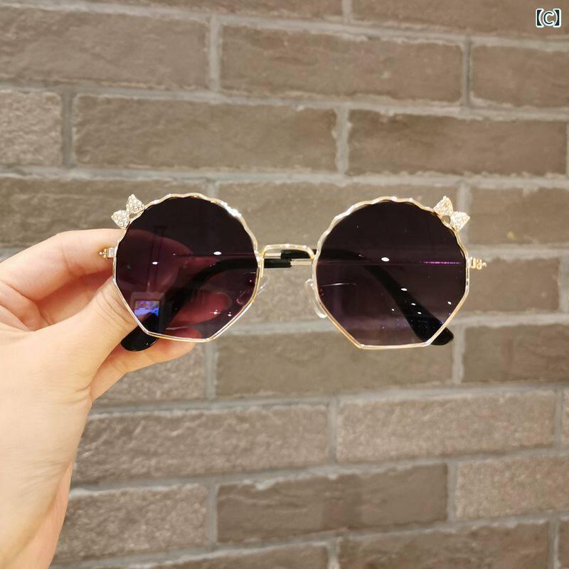 子供用 サングラス 女の子 かわいい 蝶結 貝殻 フレーム UVカット 夏用 軽量 調整可能