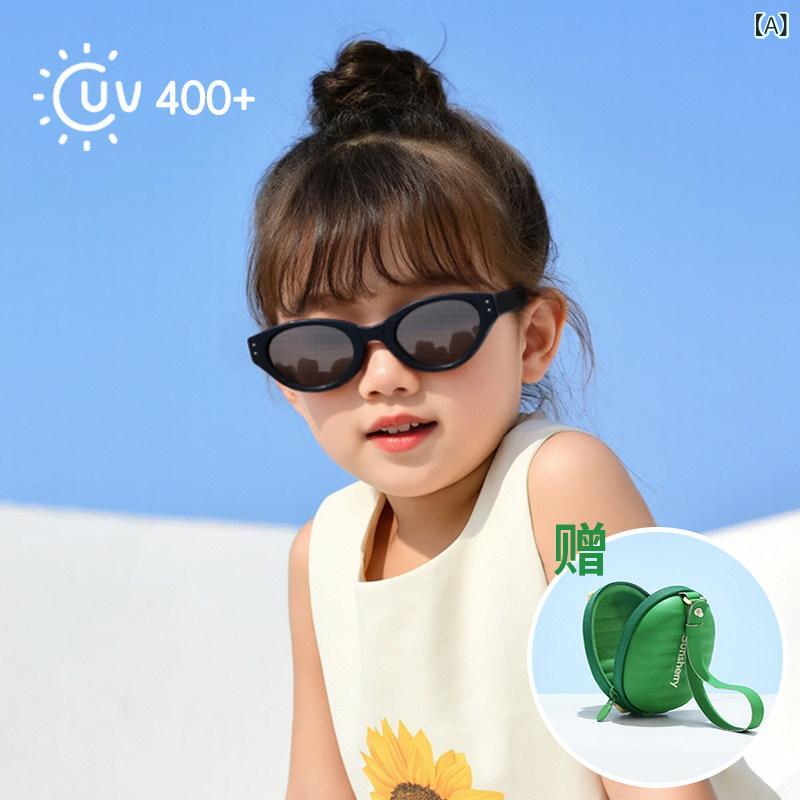 Sunglasses - キッズ サングラス 折りたたみ 偏光レンズ UVカット シリコン フレーム キャットアイ 男の子 女の子 ベビー対応 軽量 柔軟素材 屋外用 遮光 調整可能