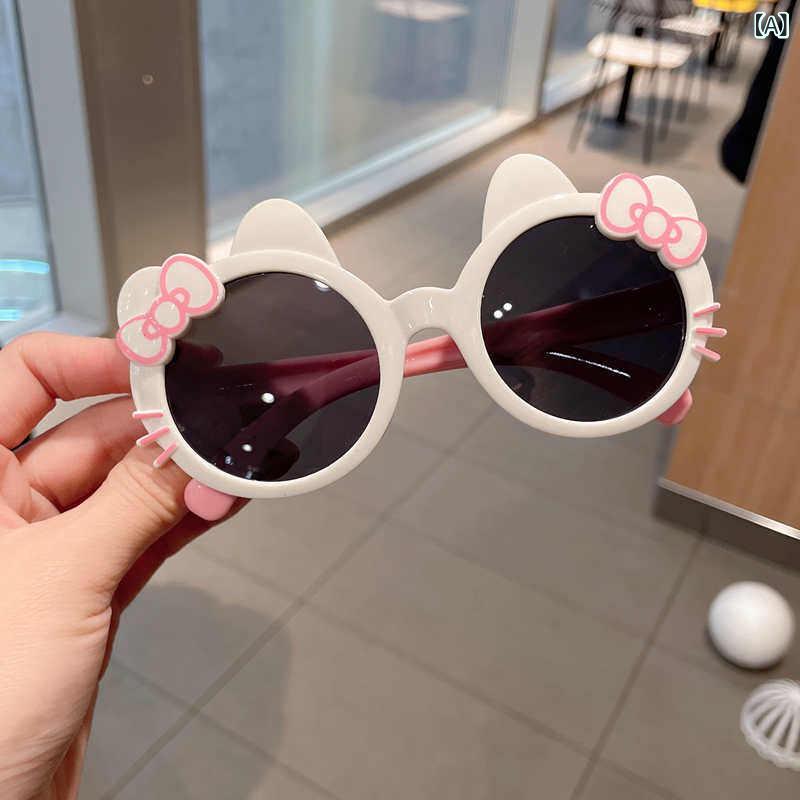 Sunglasses - 子供用 女の子 サングラス かわいい ヒゲ猫 カートゥーン柄 UVカット メガネ 軽量 調整可能 フレーム ベビー 向け 遊び着 コーディネート