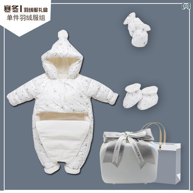 Blousons, Jumpers - ベビー 連体服 冬用 軽量 白鴨ダウン ジャケット 保温 薄手 赤ちゃん用 コート 新生児対応 柔らかい素材 暖か 軽い フード付き