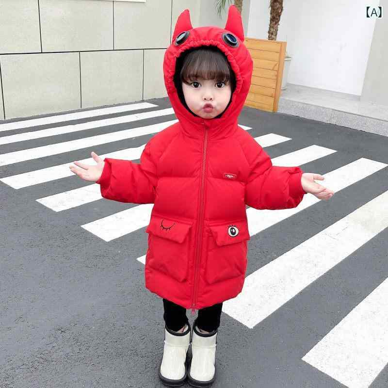 樂天商城 - 女の子用 ダウンジャケット 中長丈 厚手 冬用 キッズ 赤ちゃん服 暖か 軽量 コットン混 フード付き ベビー 秋冬