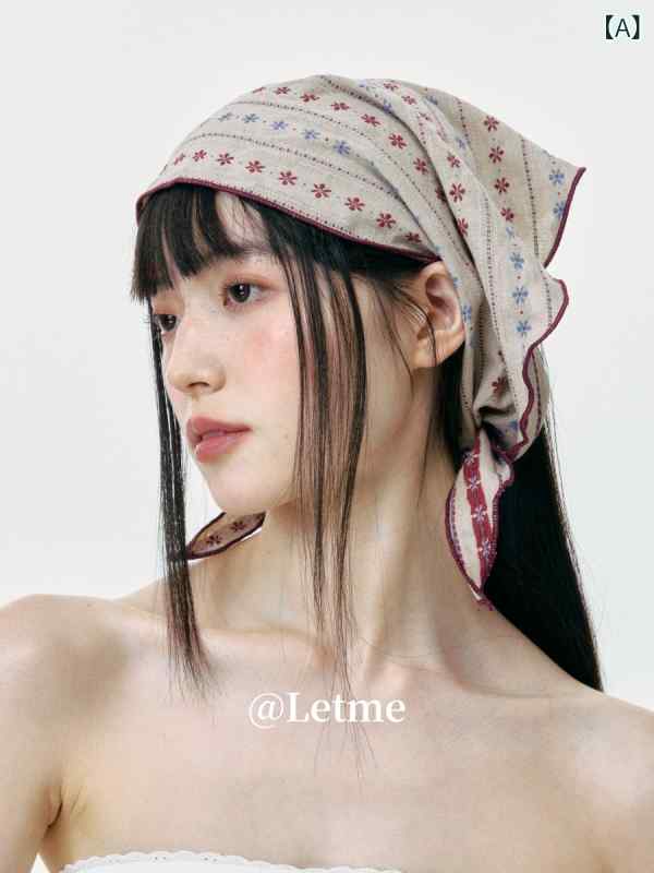樂天商城 - レディース プリント 小花柄 三角巾 ヘッドスカーフ 韓国 レトロ 春夏 　 首元アクセサリー 軽量 伸縮性 普段使い ヘッドバンド バンダナ ネックカバー
