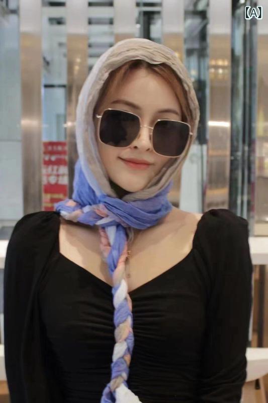 レディース 帽子 UVカット 日焼け防止 薄手 アウトドア ヘッドスカーフ スカーフ 頭巾 春夏 ファッション 普段使い 軽量 遮光 百搭 スタイル・スタイル: カジュアル・カラー展開: 青.ピンク.果緑.オレンジ.ブラウン小花.ライトブラウン小花.緑.ワインレッド