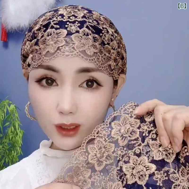 ヘッドスカーフ 女性用 白髪隠し レース刺繍 二重構造 民族風 軽量 シフォン素材 日常使い コーディネート自在 伸縮性 快適 フィット