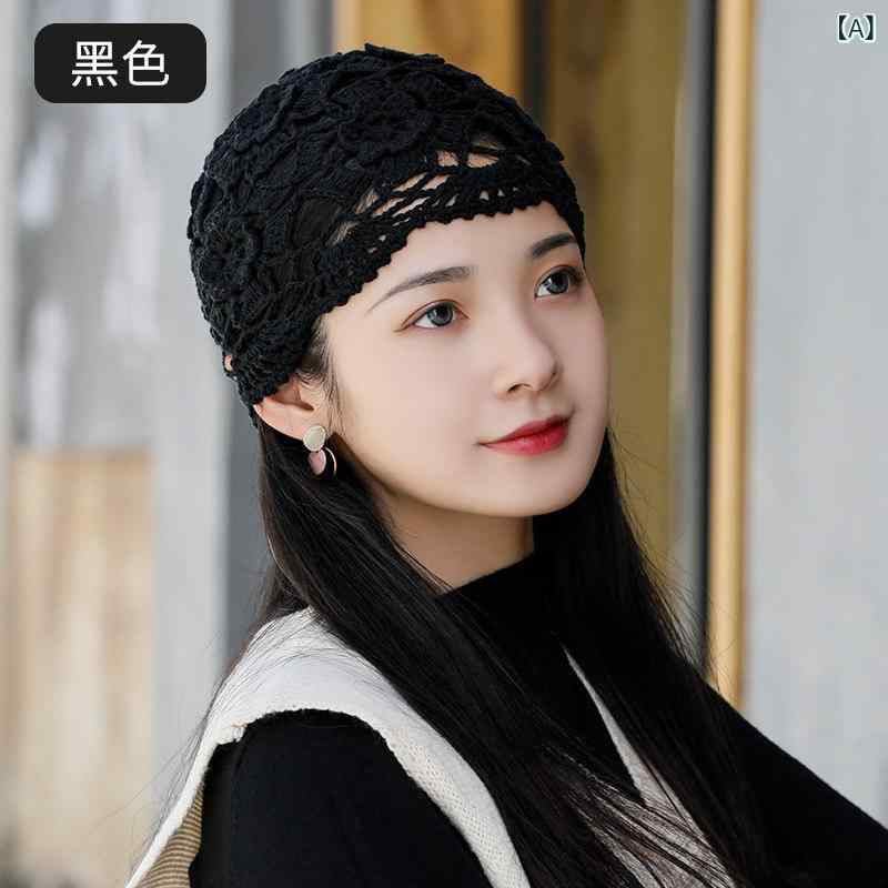 女性用 花柄 手編み 帽子 ヘッドスカーフ 花モチーフ ヘッドバンド 白髪カバー 薄手 軽量 コーディネート自在 エレガント スタイリッシュ 普段使い・主な素材: 綿・サイズ: 均一（頭囲55-58cm）・スタイル: 魅惑的・対象: 女性・: 刺繍・カラー展開: ブラック.ワインレッド.グレー.カーキ.ベージュ・帽頂: 丸頂・タイプ: 包頭帽/ヘッドターバー・帽つば: 無檐