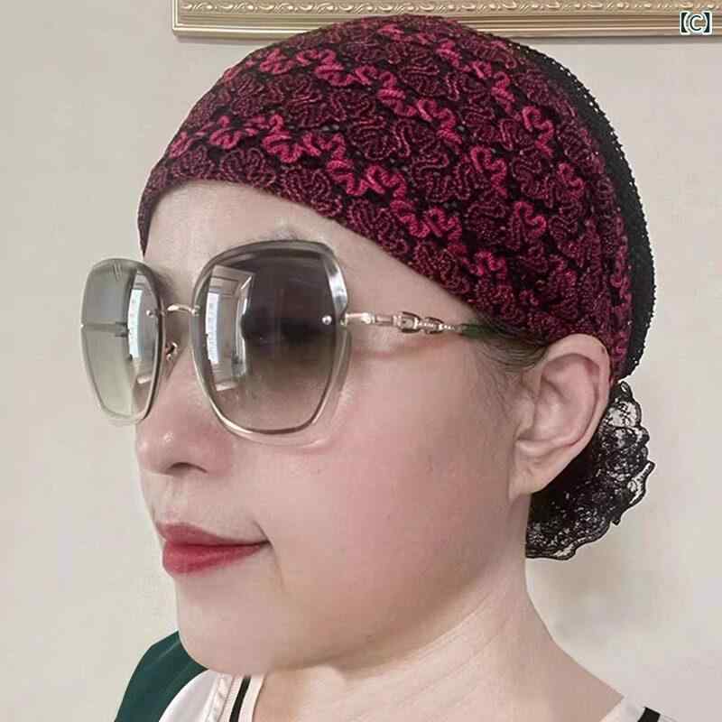 白髪隠し帽子 レディース 通気性 レース エスニック ヘッドスカーフ 母親用 日常使...