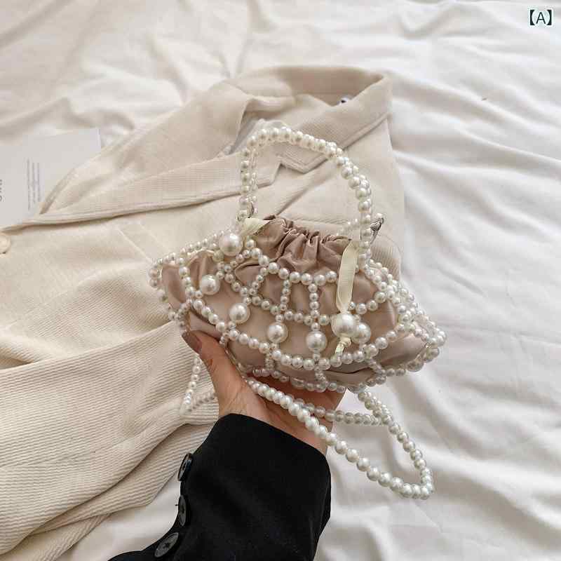 Pochettes - 子供 鞄 女の子 夏用 プリンセス パール ハンドバッグ ショルダーバッグ 小銭入れ アクセサリー かわいい 軽量 普段使い 通学 ピンク系 アイボリー ビーズ 装飾 ファッション アイテム