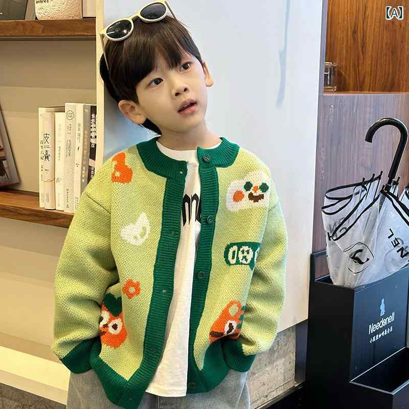 Cardigans - キッズ 男の子 ニットカーディガン 春秋用 かわいい カートゥーン柄 セーター コート 子供服 軽量 綿素材 伸縮性 普段使い