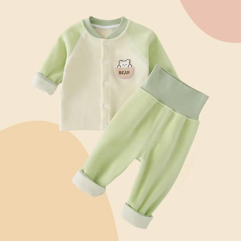 ベビー服 春秋 薄手フランネル インナー 分体セット 高腰カーディガン 加厚保暖 暖か素材 柔らかい肌触り 日常使い コットン混 ベビーウェア