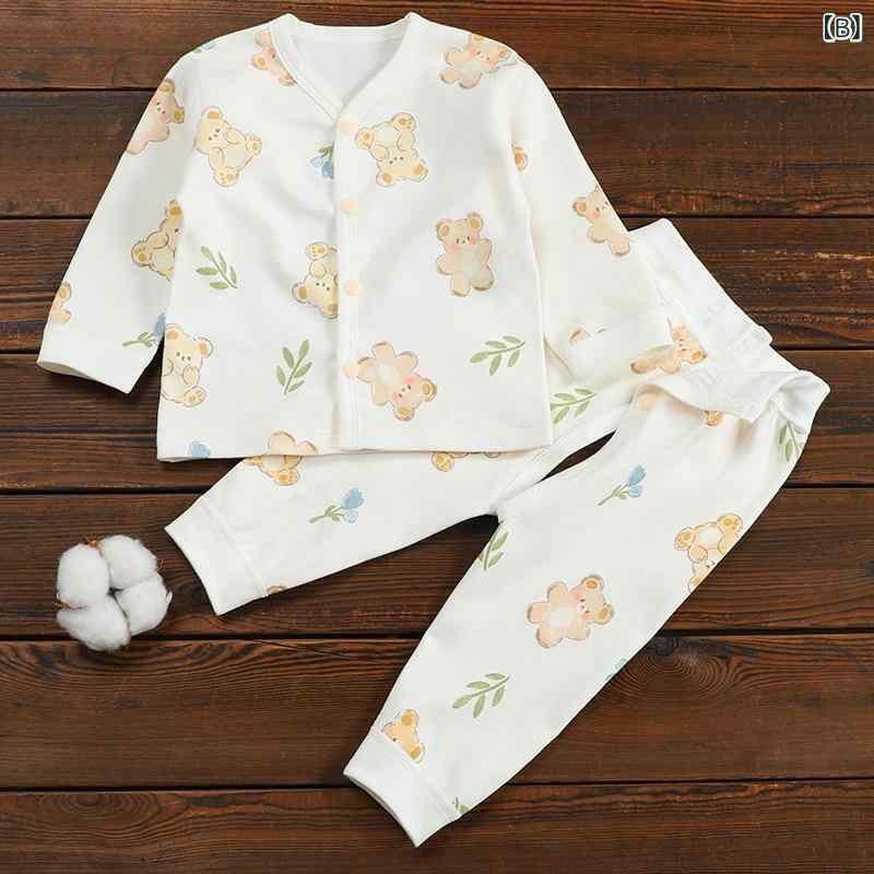 ベビー 内衣 秋冬 セット 綿 100% 男女 新生児 乳児 子供 部屋着 柔らかい 綿 素材...