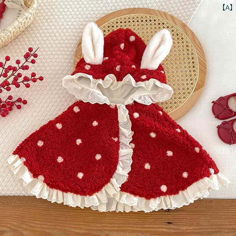 ベビー 女の子 秋冬 ケープ ポンチョ ショール 暖か 防風 裏地付き かわいい 外出用 乳幼児服 柔らかい素材 軽量 伸縮性・スタイル: カジュアル・対象性別: 女・カラー: 赤・対象年齢: 3ヶ月.6ヶ月.9ヶ月.12ヶ月.18ヶ月・サイズ展開: 2〜24ヶ月・帽子: あり（取り外し不可）・厚み: 加绒・内張り: 毛・前開き: シングルボタン