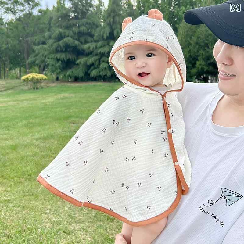 ベビー ケープ 男女子供用 外出マント 日焼け防止 綿素材 夏用 薄手 軽量 UVカット 吸湿速乾 冷房対策