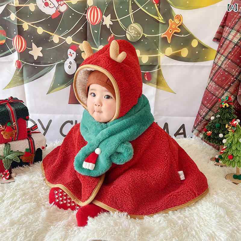 Baby Capes - ベビー 秋冬 防風 マント ショール ケープ 男女共用 厚手 フリース 裏地付き 暖か 風よけ 外出用 柔らか クリスマス 新年