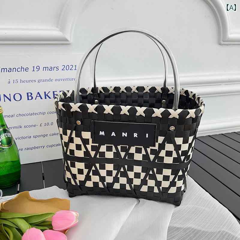 トートバッグ レディース 手編み 野菜かご風 大容量 ショッピングバッグ ピクニック 収納 ブルー 日常使い 軽量 ナチュラル素材 肩掛け ハンドル付き