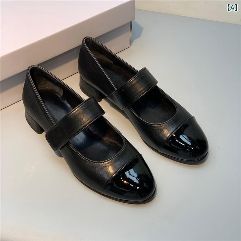 Ballet Shoes - レディース 革 メアリージェーンシューズ 低ヒール 厚底 フラットシューズ バレエ風 ナースシューズ 快適 軽量 日常使い 通勤対応 ストラップ付き 柔軟素材