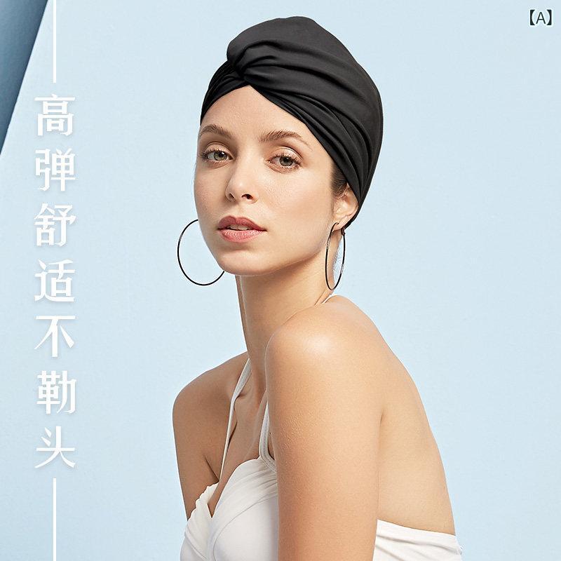 女性用 スイムキャップ 長髪対応 快適素材 頭締め付け防止 スタイリッシュ 耳ガード 日焼け防止 温泉プール対応 顔スリム効果 伸縮性 速乾 屋外レジャー