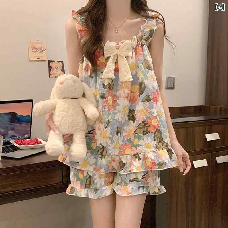 レディース 夏用 キャミソール パジャマ セット 胸パッド付き コットン 調 ルームウェア 柔らかい 素材 外出着対応 かわいい 吸湿速乾 軽量 ビッグシルエット ピンク系 カラー