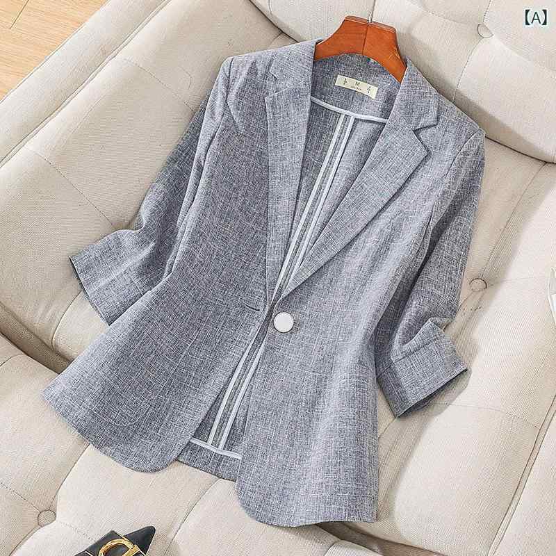 Coat - スーツジャケット レディース 夏用 薄手 綿麻 リネン カジュアル 高級感 小柄向け 軽量 通気性 吸湿速乾 日常使い ナチュラル