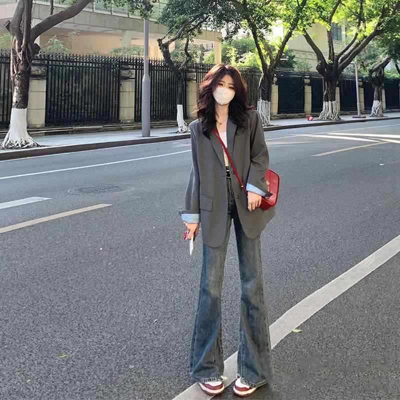 Other - ジャケット レディース グレー ペティート ショート丈 フィット 韓国 スタイリッシュ 春秋 通勤 普段使い 軽量 ストレッチ