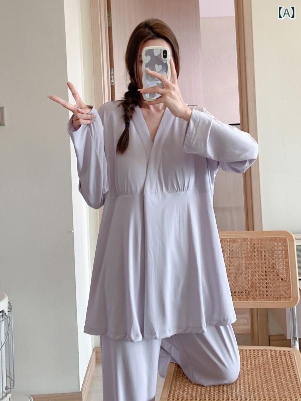 産後パジャマ 妊婦用 綿 授乳対応 春秋 ホームウェア 胸パッド付き 大きめ サイズ コットン素材 ゆったりシルエット 快適着心地