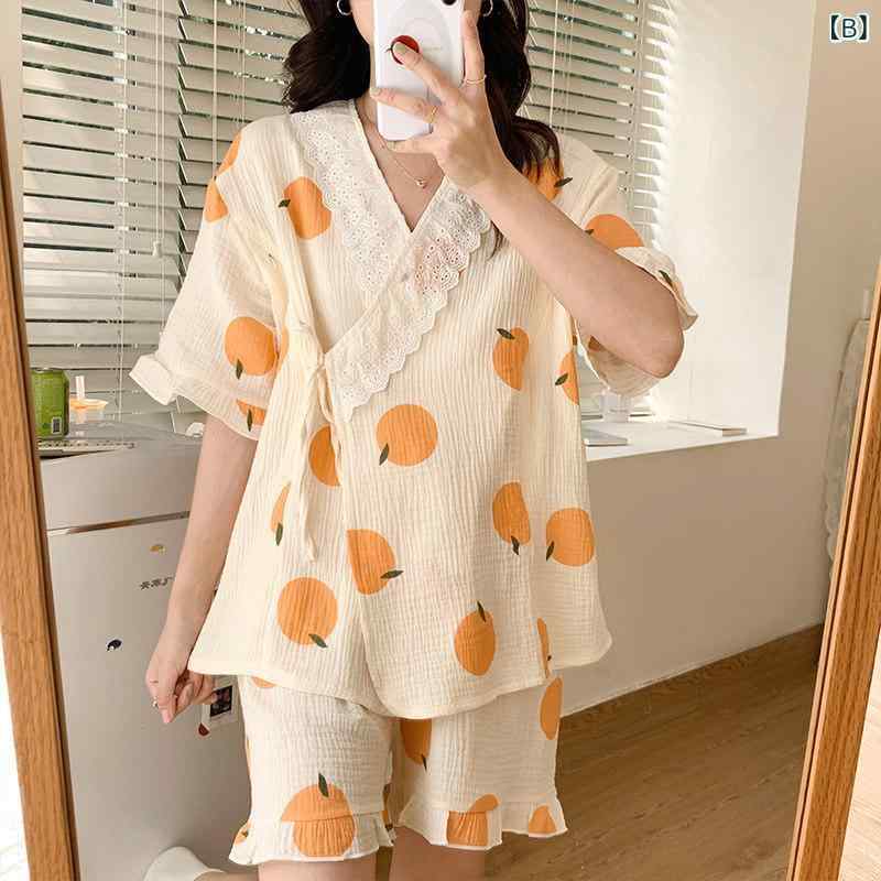 マタニティパジャマ 短袖 授乳機能 夏用 薄手 綿ガーゼ 2点セット 妊婦 産後 軽量 ...