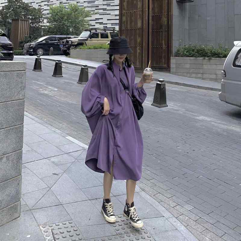 樂天商城 - レディース ワンピース 春秋 ゆったり 大きめサイズ 長袖 中長丈 膝下丈 個性派 ブラウス風 アウター トップス リラックスフィット 軽量 伸縮性