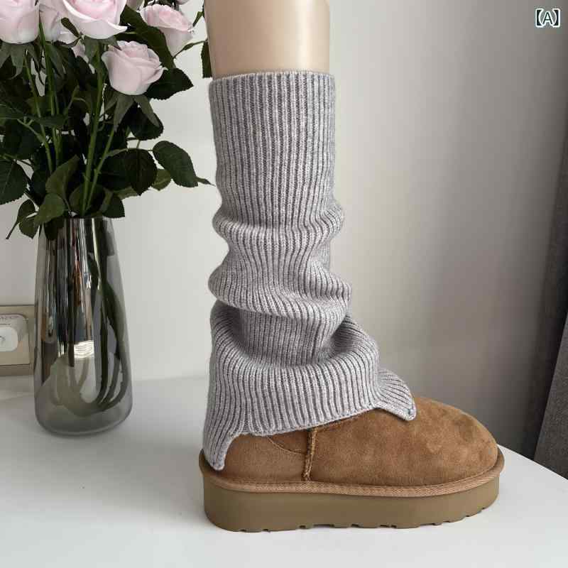 レッグカバー 女性用 ニット カシミヤ グレー ミルクホワイト 秋冬 レトロ ワイドレッグ フレア 暖か 伸縮性 普段使い 防寒