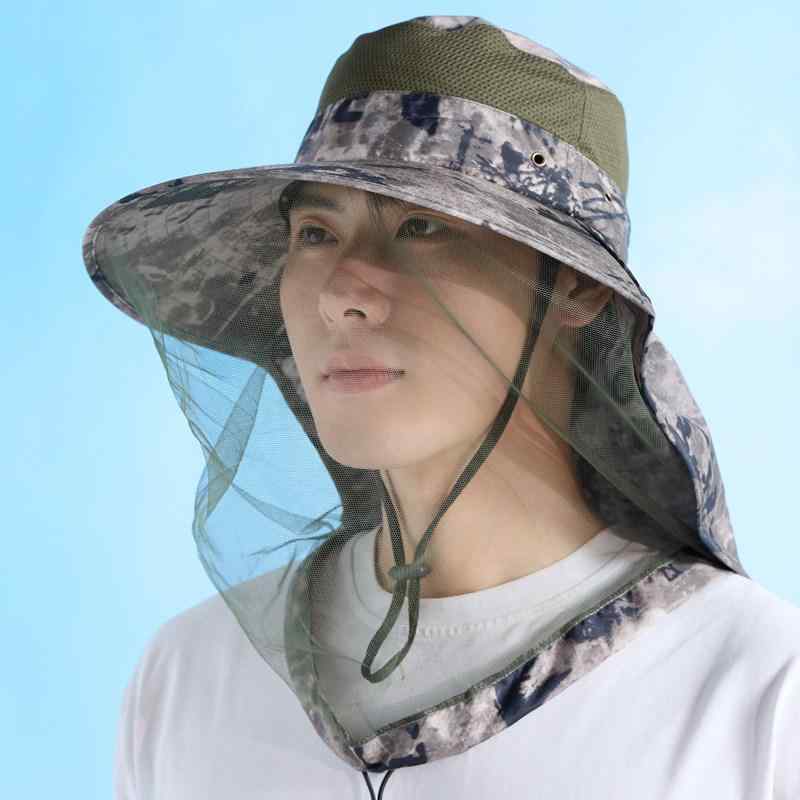Rain Hat - 夏用 アウトドア ワイドブリムハット メンズ レディース 防虫 網目フェイスガード UVカット 釣り キャンプ 登山 軽量 通気性 吸湿速乾 普段使い