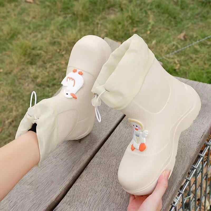 Rain Shoes - レディース かわいい 雨靴 防水 防滑 増高 アンクル丈 紐締め 短靴 水陸両用 軽量 伸縮性 普段使い アウトドア