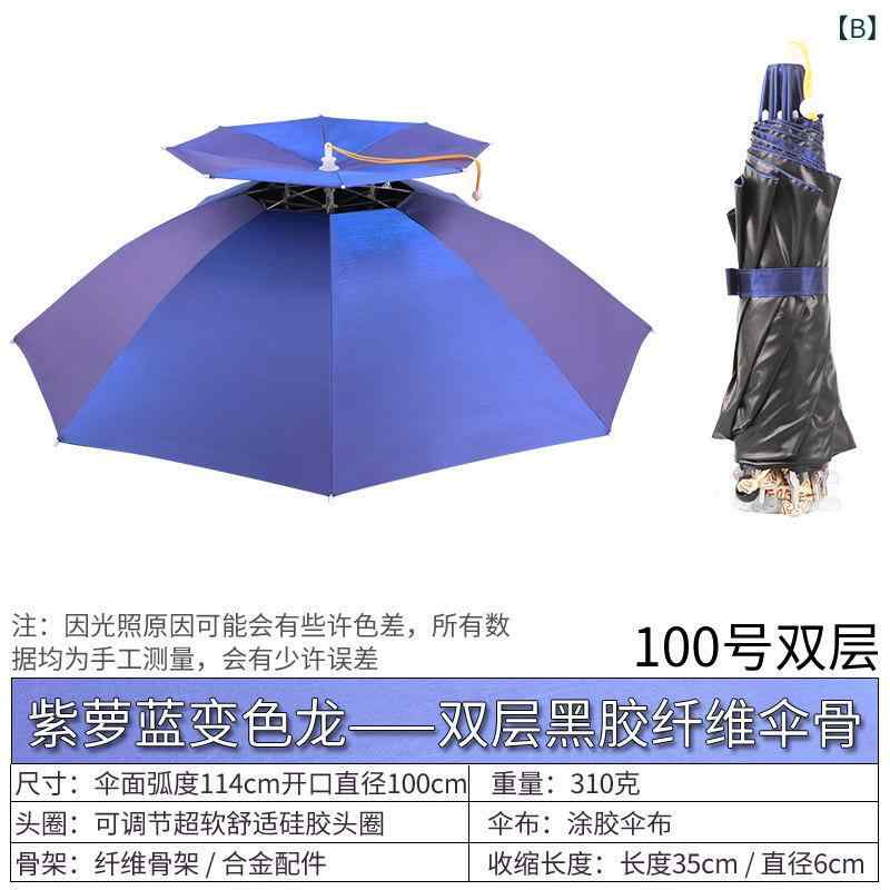 帽子 頭上式 雨傘 折りたたみ アウトドア 釣り用 二重構造 UVカット 日よけ キャッ...