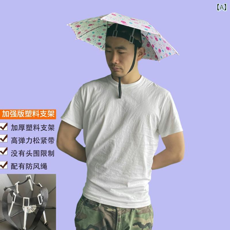麦わら帽子 雨傘帽子 防雨ヘッドウェア 頭戴式 三つ折り UVカット 釣り用 茶摘み用...