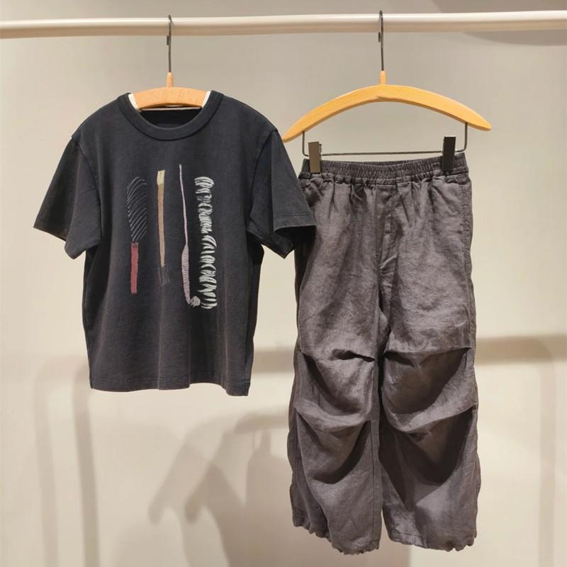 キッズ 春夏 ゆったり カジュアル ワイドレッグ パンツ 麻 通気性 男女兼用 フィット 長ズボン 子供服 リラックスウェア アウトドア