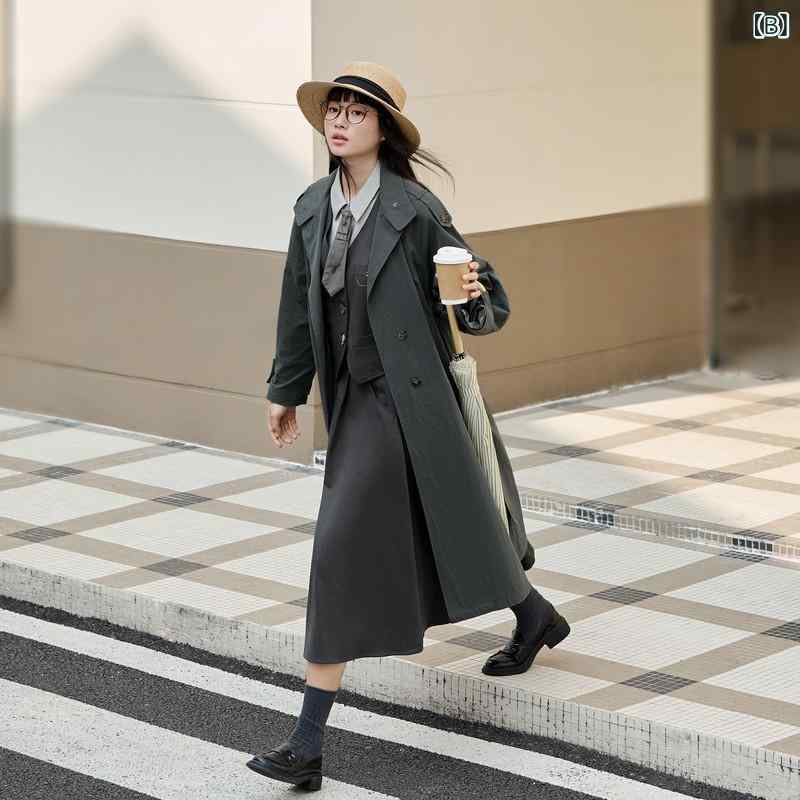 リバーパディのレディース 春 ロング トレンチコート イギリス風 ゆったり 高級感 防風 スタイリッシュ アウター 洗練 シルエット ファッション 通勤用 軽量｜アングル3
