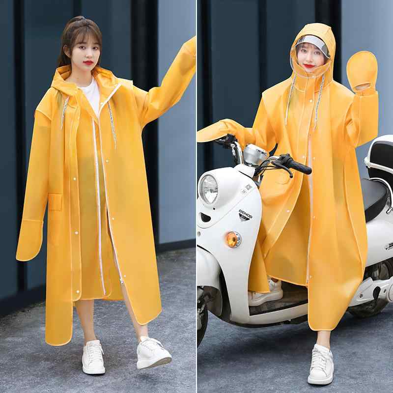 Rain Wear - レインウェア メンズ レディース 電動バイク用 ロング丈 袖付き 全身防水 フード付き 通勤 通学 アウトドア 軽量 成人サイズ 単人用