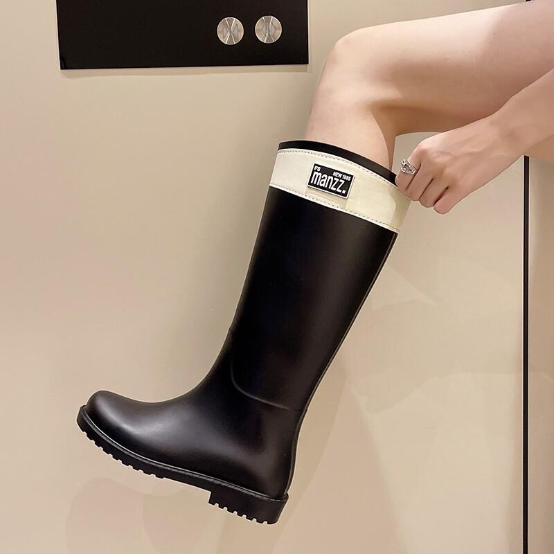 雨靴 女性用 ハイカット 防水 防滑 通勤 屋外 徒歩 ゴム ツートンカラー ファッション 軽量 耐久性