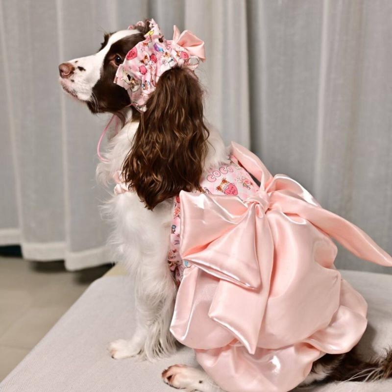 犬服 大型犬用 夏用 薄手 プリンセスドレス サモエド ゴールデンレトリバー アラスカンマラミュート かわいい 軽量 素材 通気性 良い ピンク系 カラー
