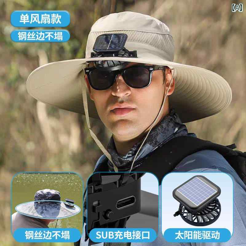 帽子 メンズ 漁夫帽 太陽光発電 ファン付き UVカット 遮陽 アウトドア 登山 釣り ...