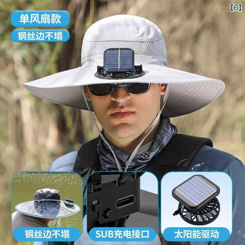 帽子 メンズ 漁夫帽 太陽光発電 ファン付き UVカット 遮陽 アウトドア 登山 釣り ...