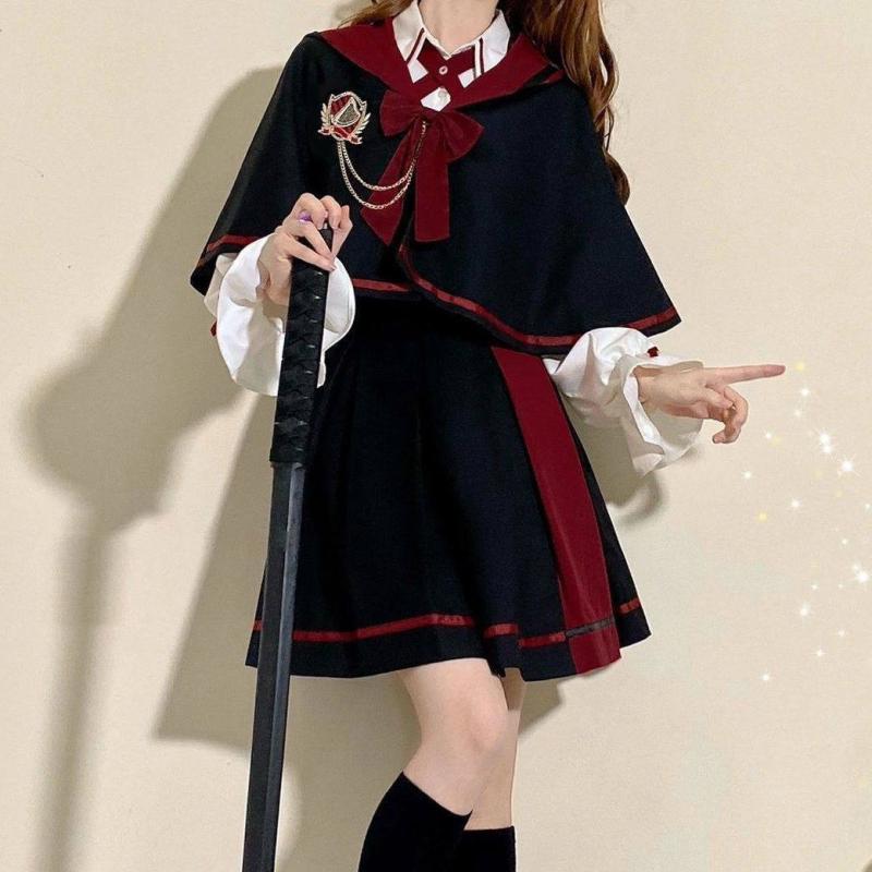 女子高生 制服 セット ゆったり 魔法マント 長袖ブラウス ミディスカート 日系 韓...