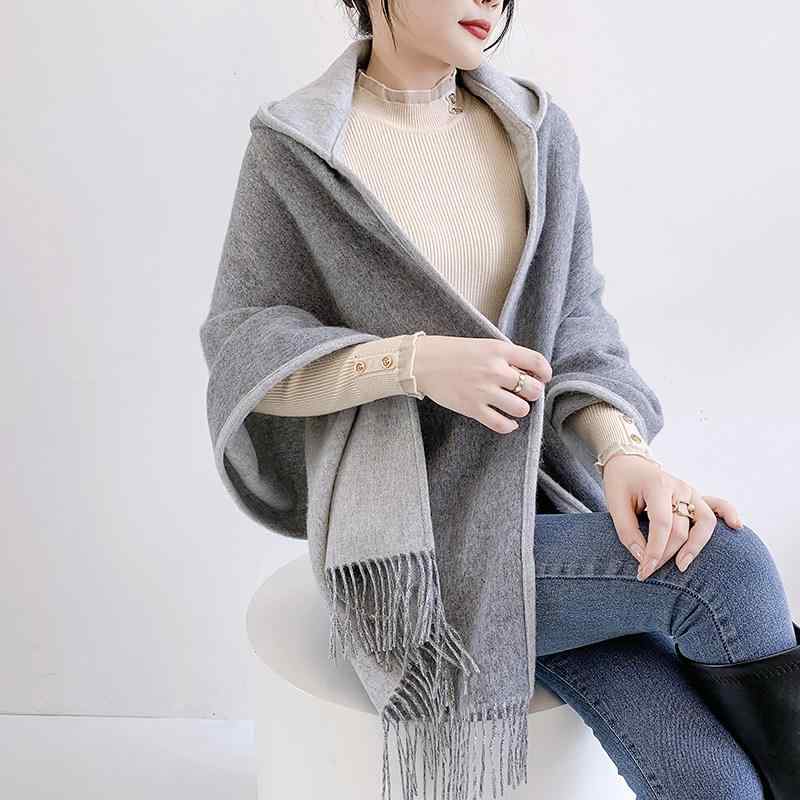 ショール ケープ 女性用 羊毛 両面 高級感 フード付き アウター 室内外両用 秋冬 軽量 暖か 通勤 普段使い ストール ポンチョ