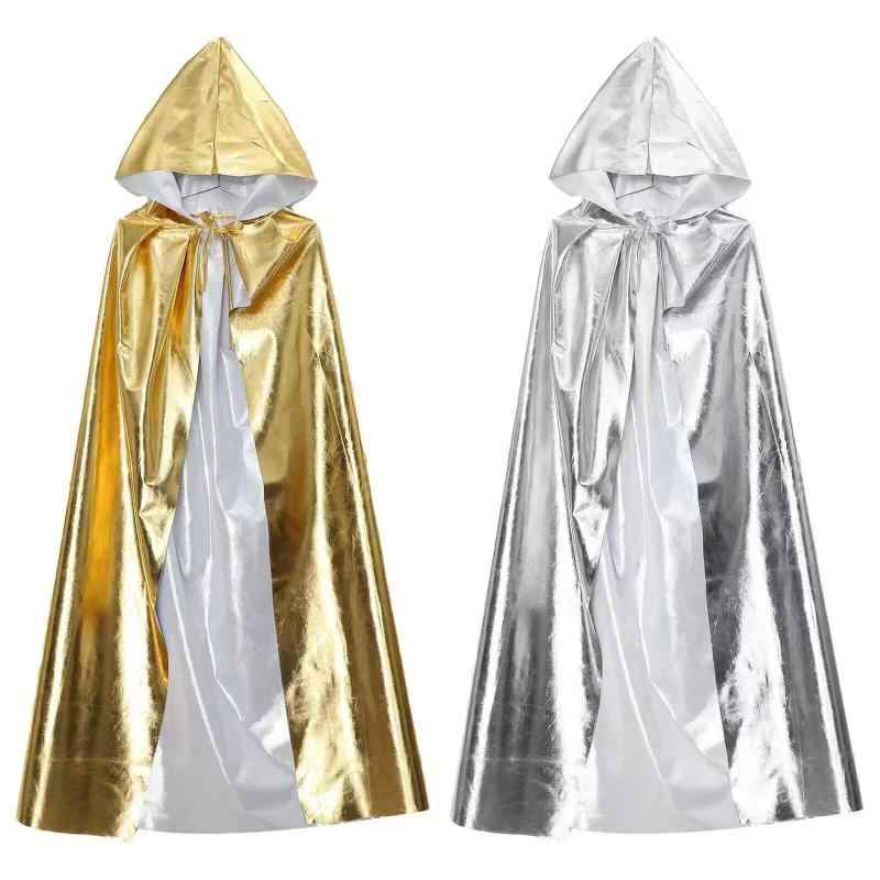 ハロウィン コスプレ 披風 吸血鬼 連帽ローブ 金銀色 光沢生地 舞台衣装 王子 公主 仮装 衣装 秋 シーズン 光る 素材 ドラマチック