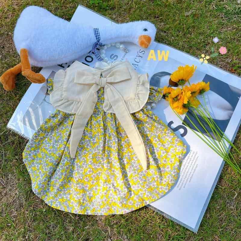 春夏 綿 小花柄 犬服 猫服 小型犬 女の子用 プリンセス ドレス テディ かわいい ペットウェア 軽量 通気性 フラワープリント ガーリー スタイル