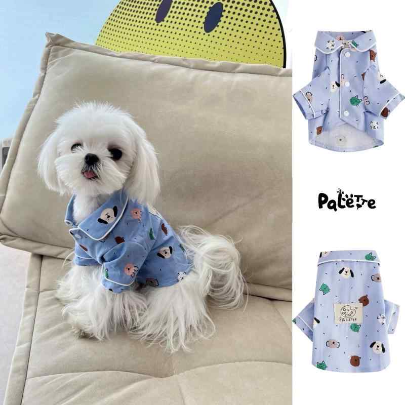 ペット服 夏用 猫 犬 パジャマ シャツ シュナウザー対応 日系 ブルー 毛抜け防止 薄手 寝間着 室内用 小動物 軽量 かわいい