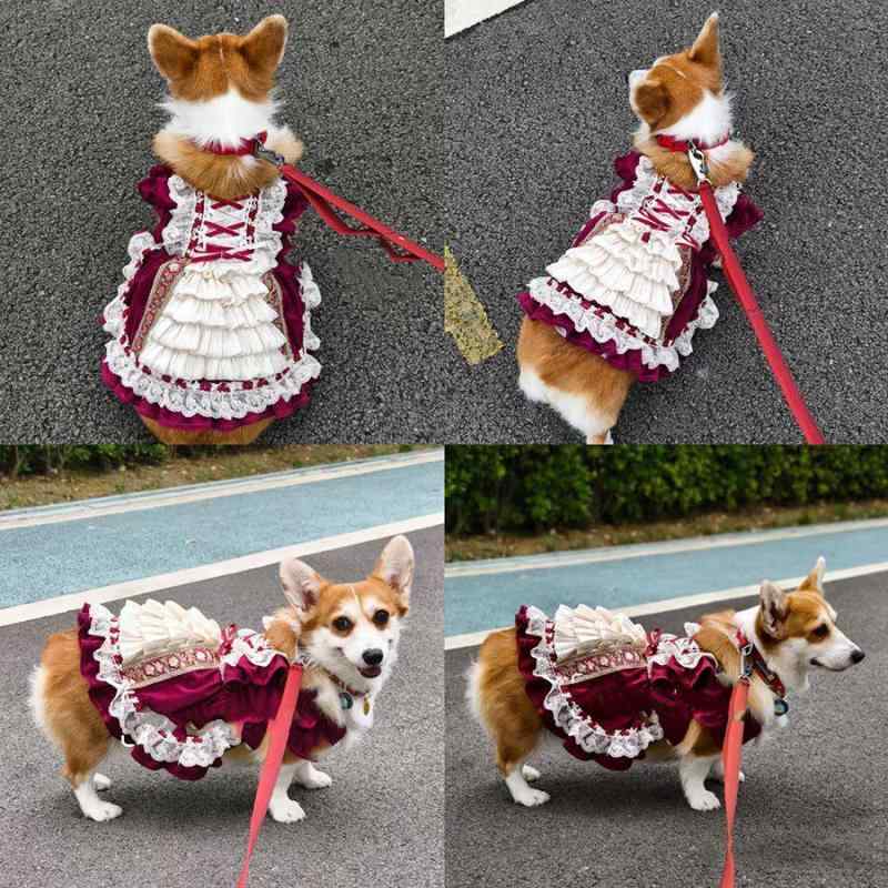 犬用服 春夏 小型犬 コーギー フレンチブルドッグ メイド風スカート リボン プリンセススタイル 軽量 薄手 通気性 かわいい 女の子犬用 普段使い